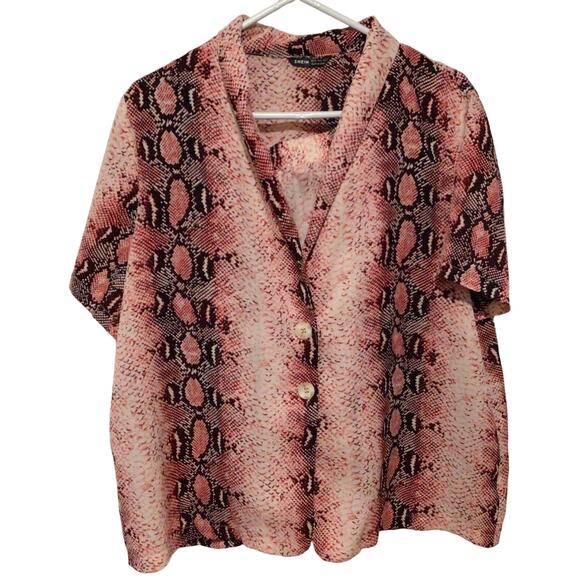 Shein Women’s Pink Snake Skin Print 2 Piece Short Sleeve Pajama Set Size XL 12 - Picture 6 of 6
